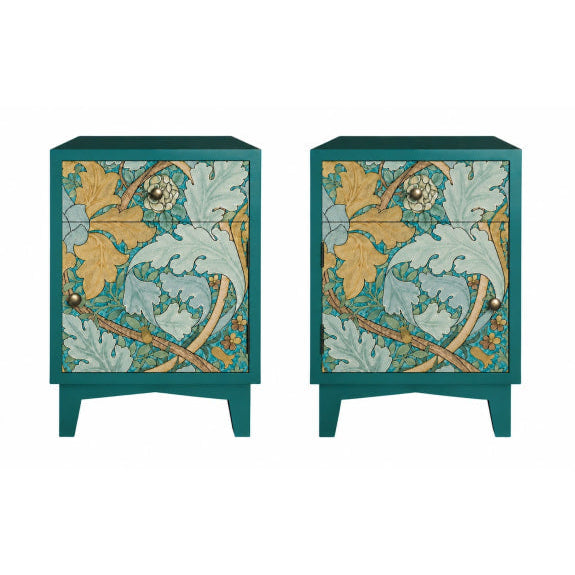 Teal Floral Bedside Cabinets - Set of 2