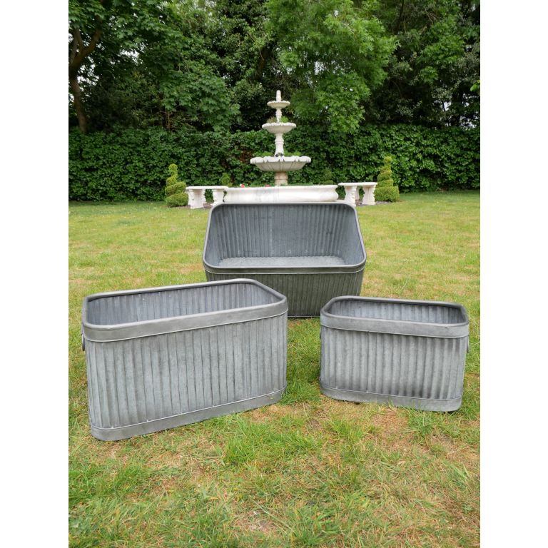 Rectangle Dolly Pots - galvanised steel planter tubs- Set of 3