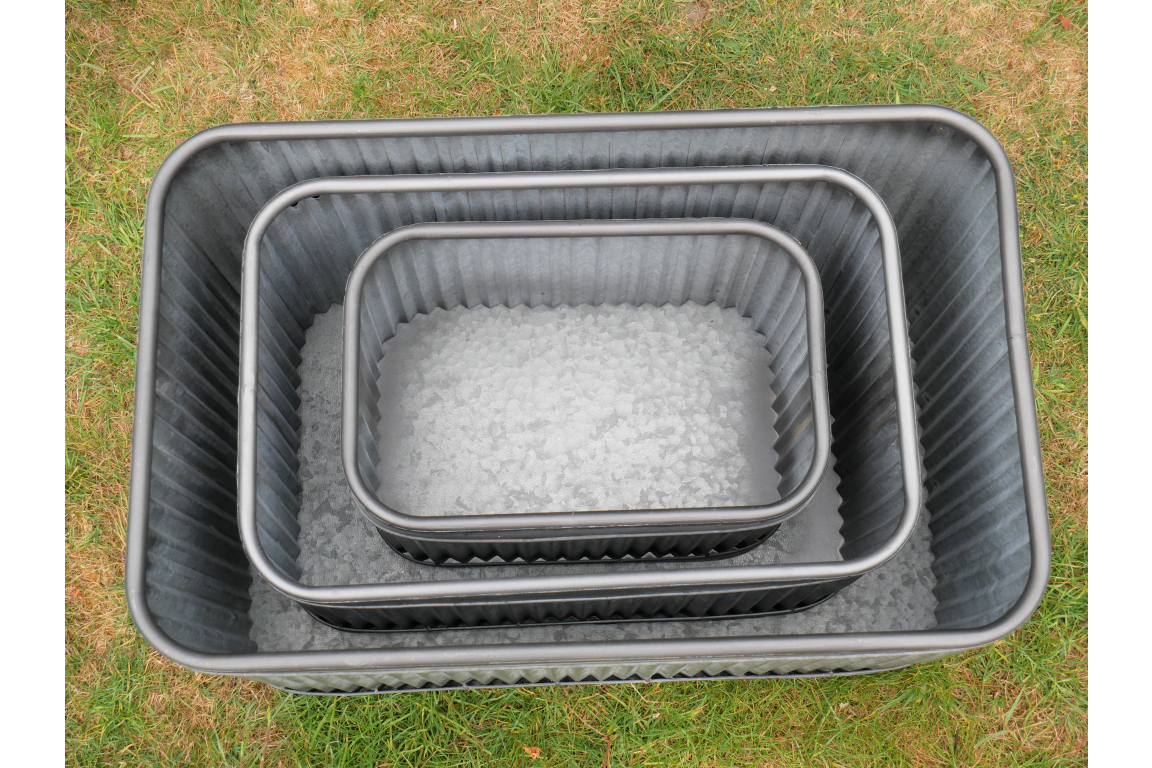 Rectangle Dolly Pots - galvanised steel planter tubs- Set of 3