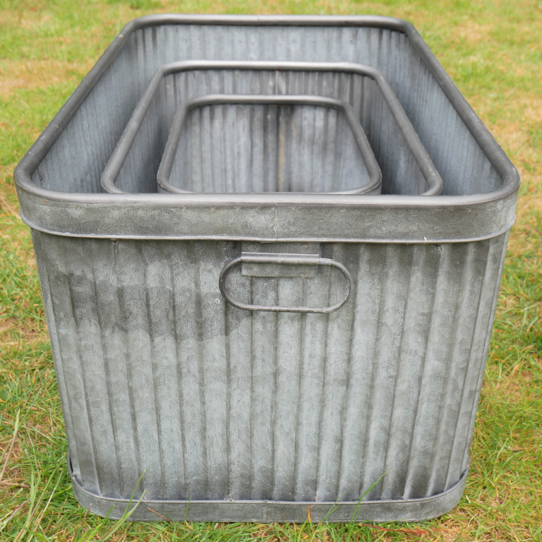Rectangle Dolly Pots - galvanised steel planter tubs- Set of 3
