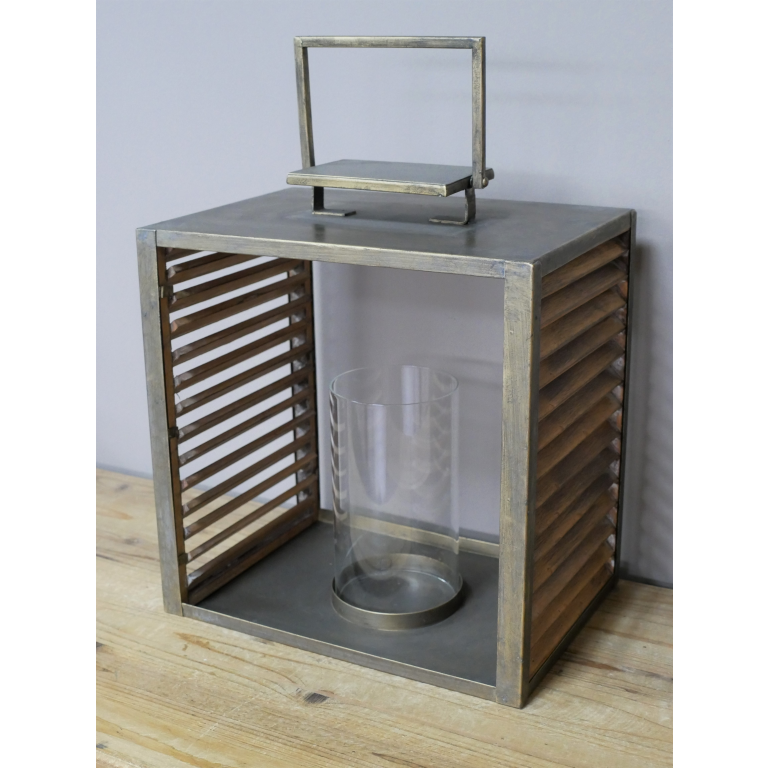 Square Metal & Fir Wood Lantern