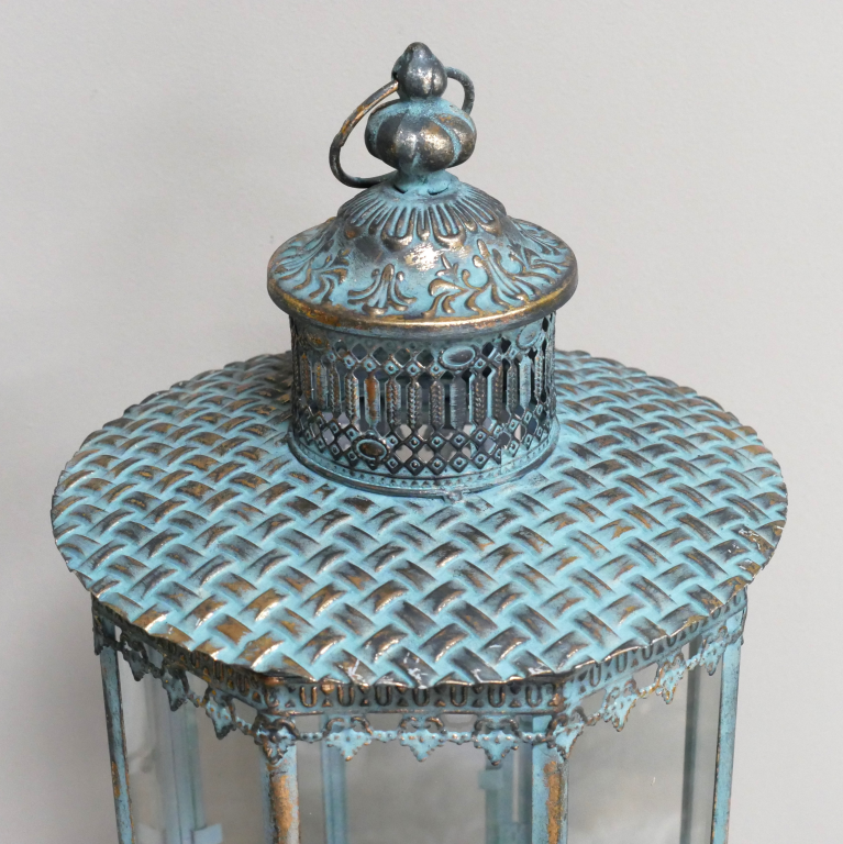 Ornate Oxidized Lantern on a Stand - Small