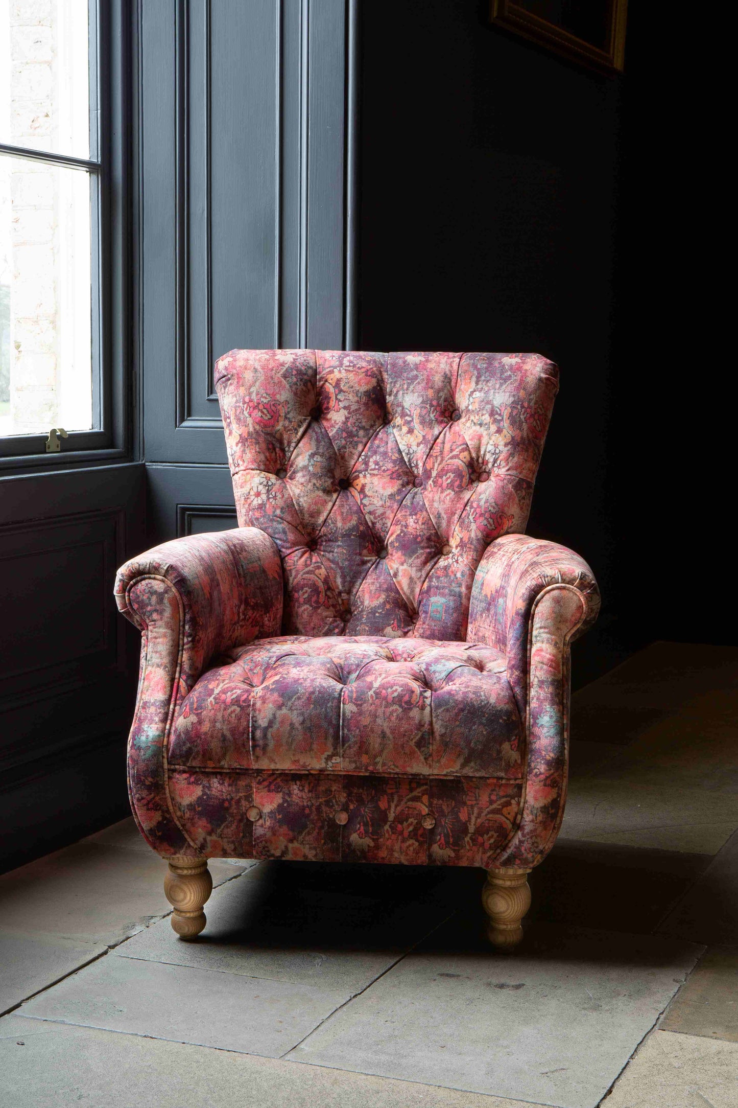 Westminster Armchair in Coral Print Velvet