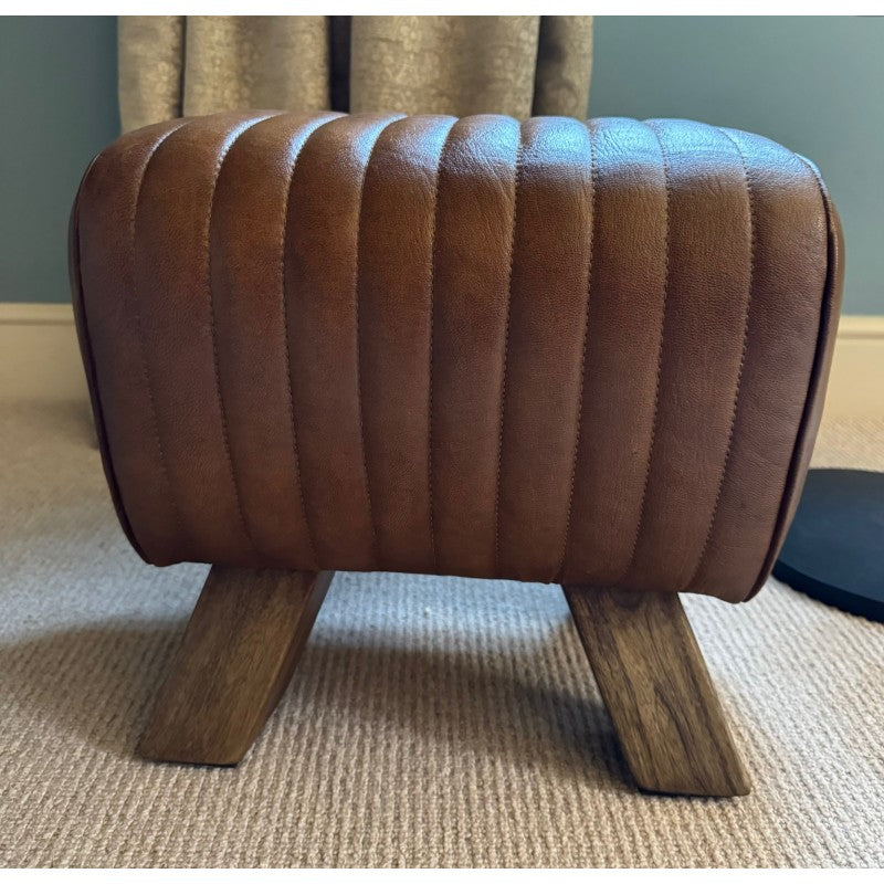 Brown Leather Pommel Horse Style Foot Stool
