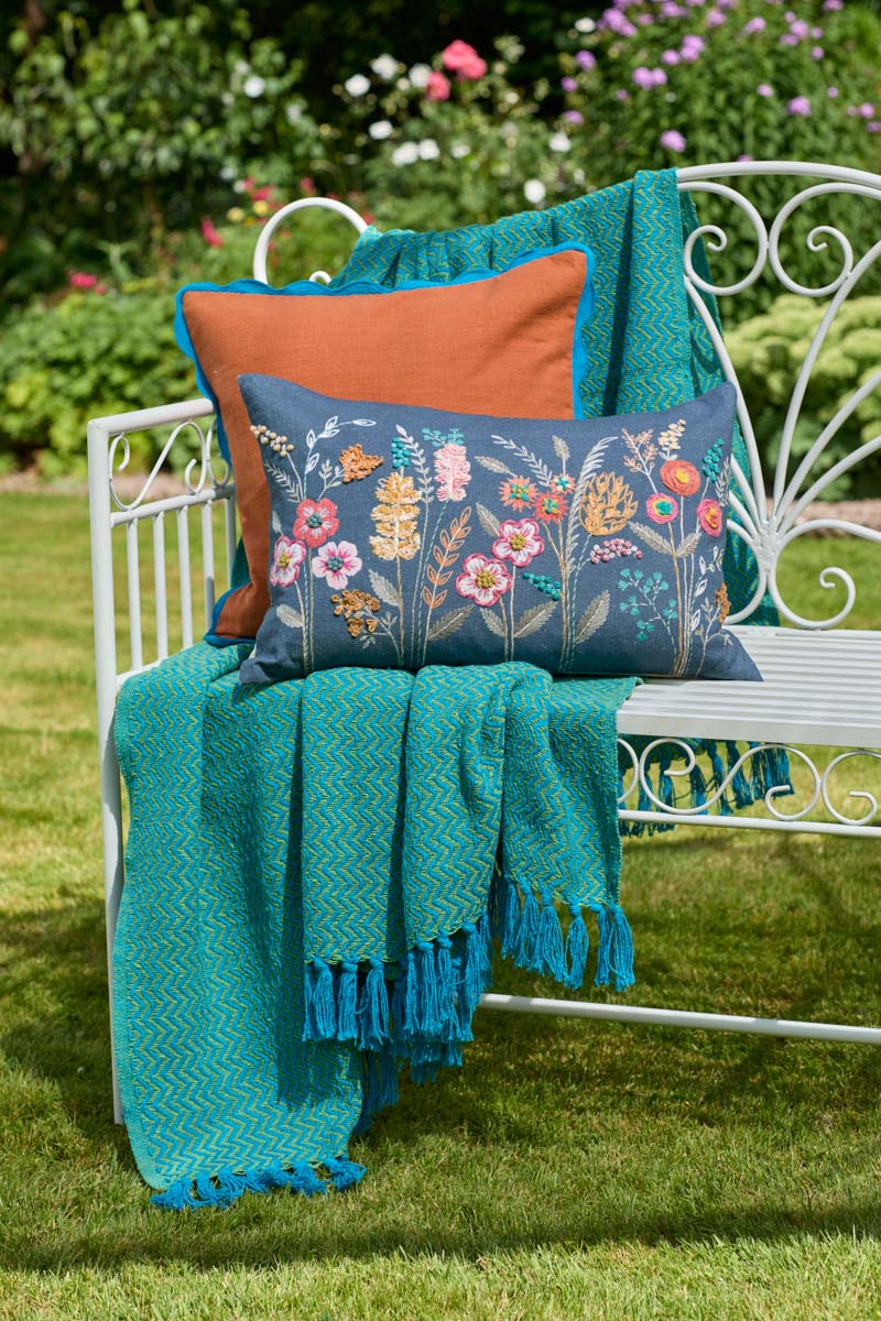 Festival Recycled Cotton Throw - Blue & Green