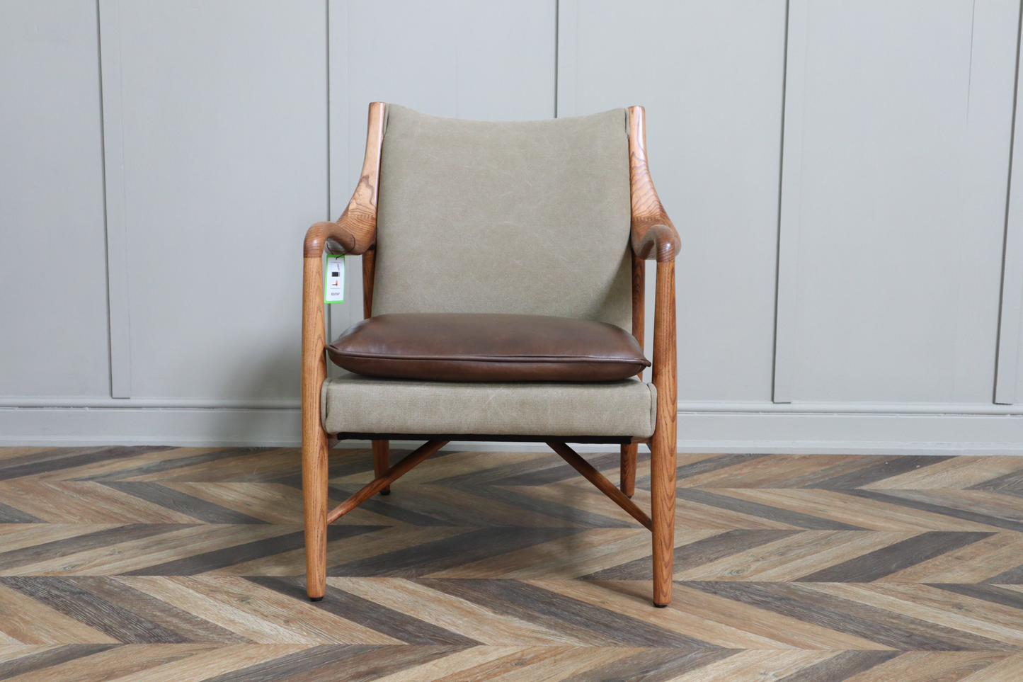Scandi Vintage Canvas and Leather Armchair