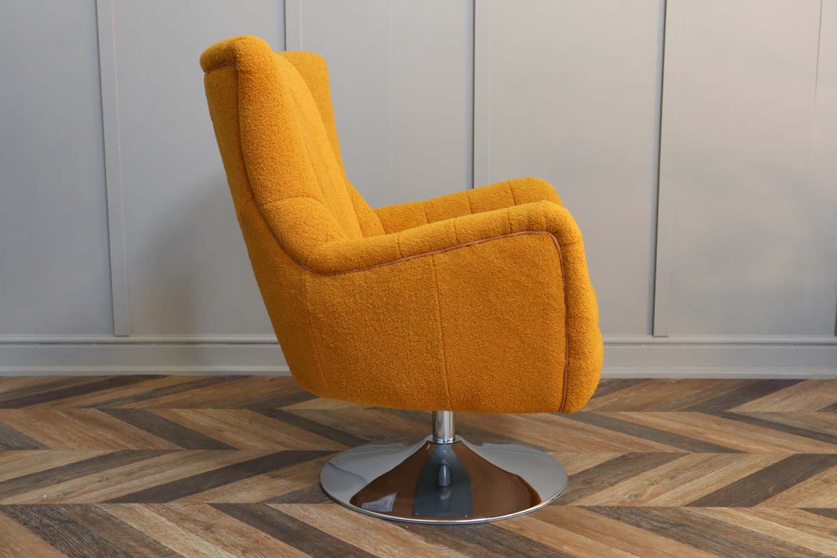 Retro Ochre Boucle Swivel Armchair