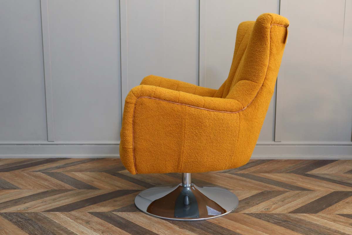 Retro Ochre Boucle Swivel Armchair
