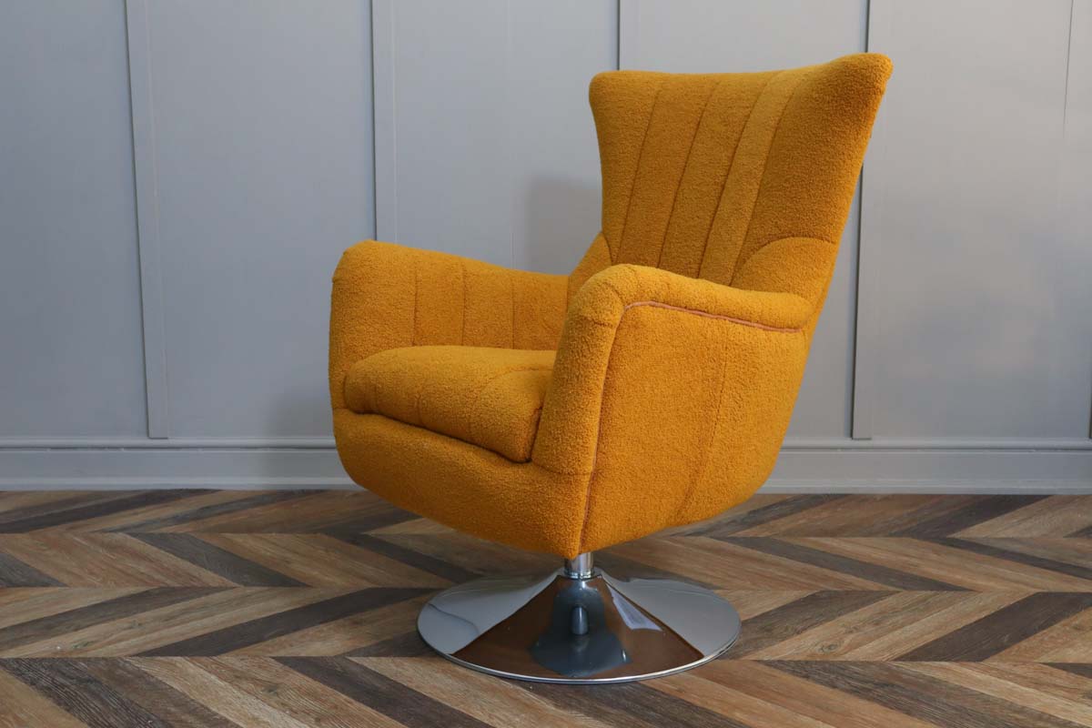 Retro Ochre Boucle Swivel Armchair