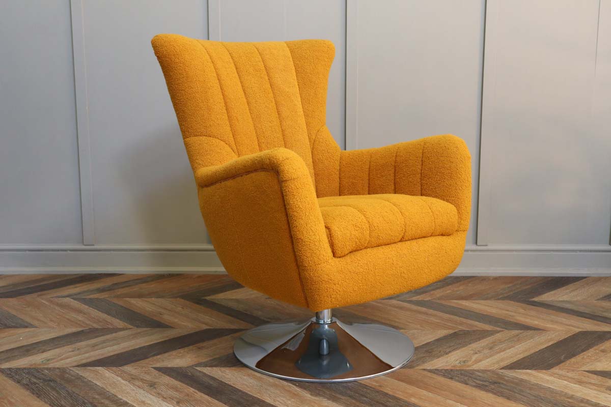 Retro Ochre Boucle Swivel Armchair