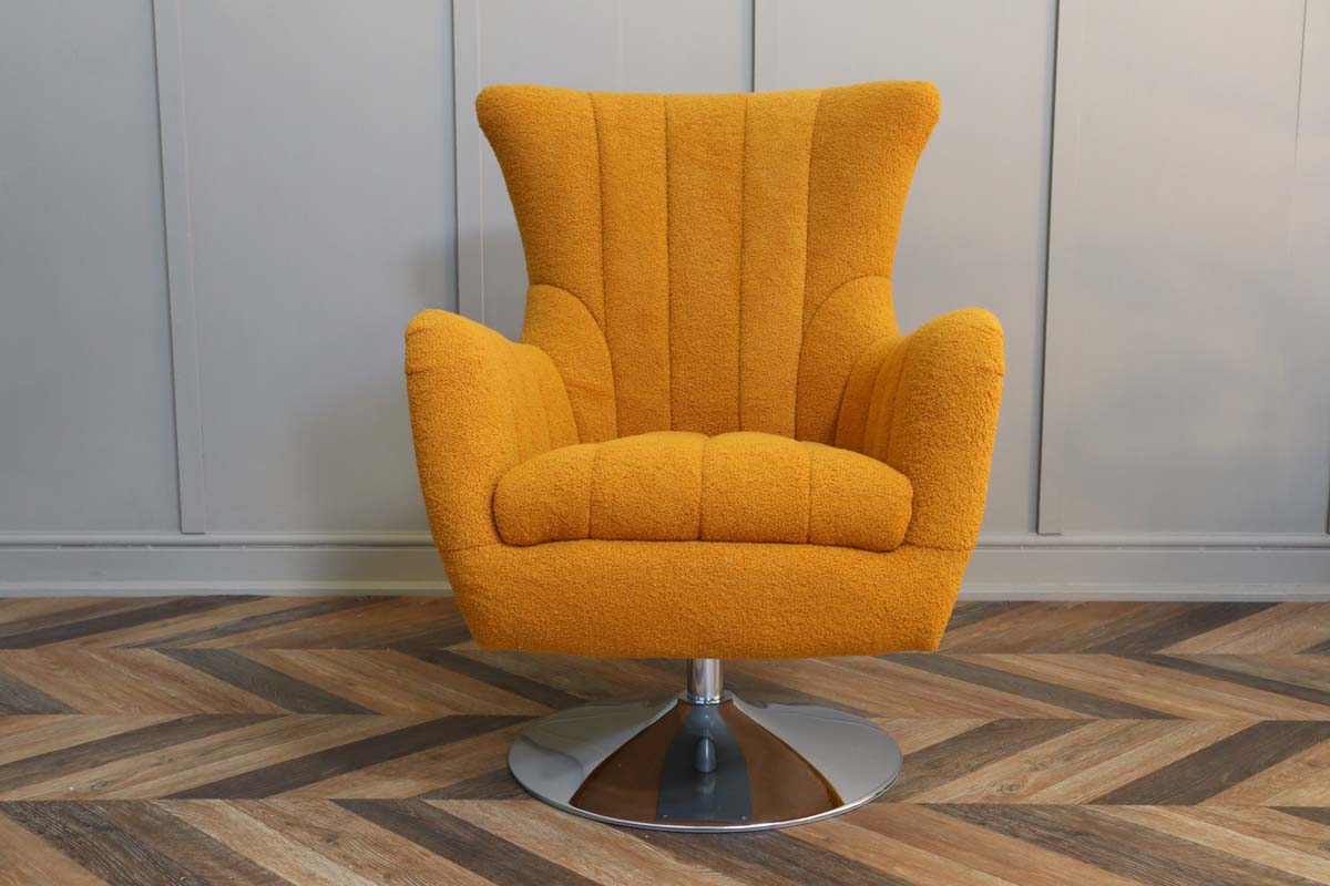 Retro Ochre Boucle Swivel Armchair