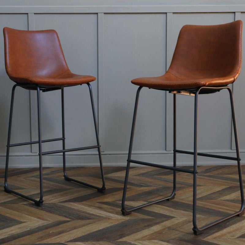 Tan Leather Bar Stools - set of 2