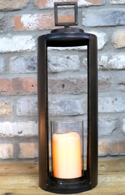 Glass Cylinder Dark Metal Lantern