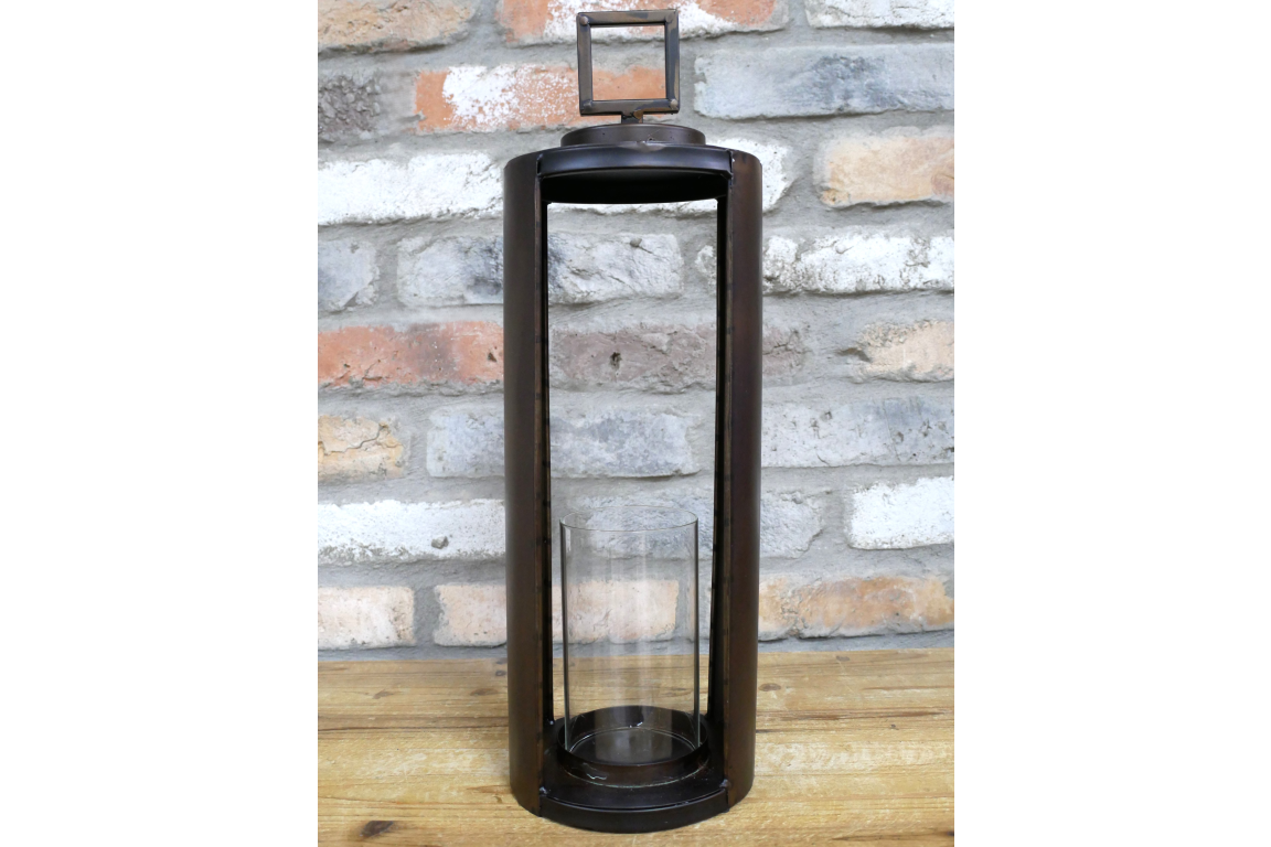 Glass Cylinder Dark Metal Lantern