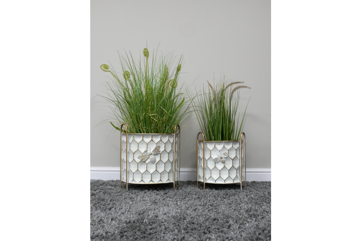 Honeycomb & Bee Metal Planters - set of 2