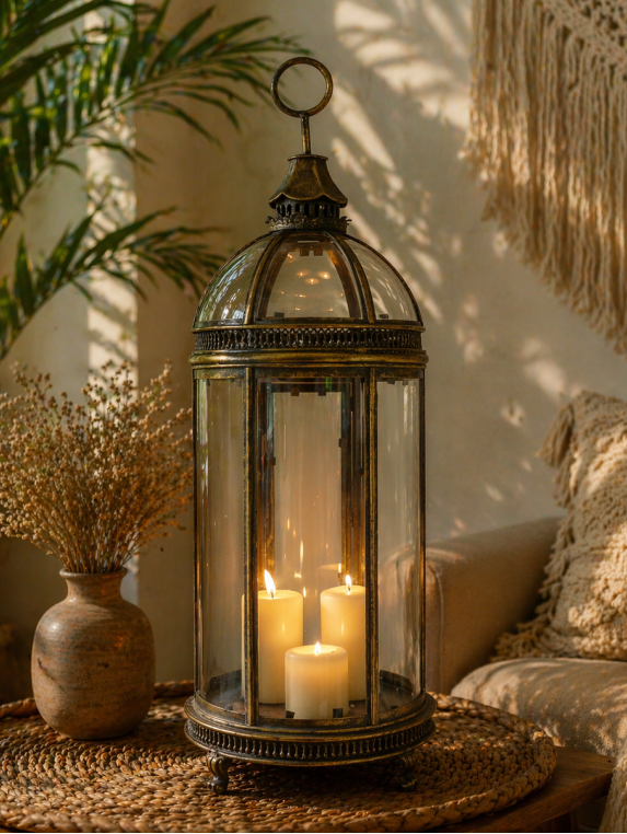 Extra Large Ornate Glass Candle Lantern