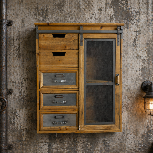 Wall unit with sliding door and drawers