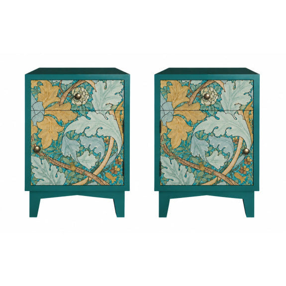 Teal Floral Bedside Cabinets - Set of 2