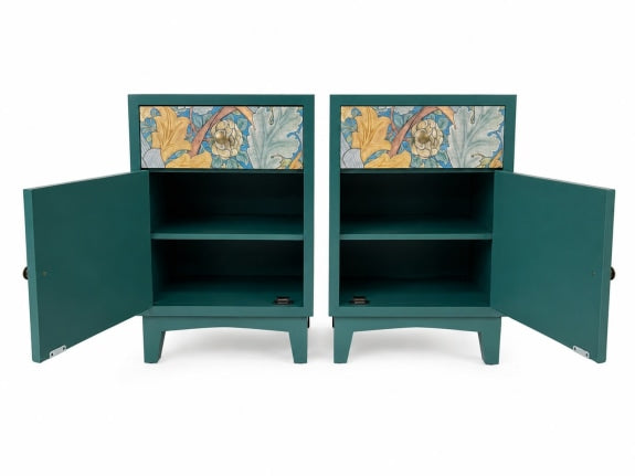 Teal Floral Bedside Cabinets - Set of 2