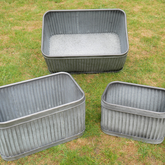 Rectangle Dolly Pots - galvanised steel planter tubs- Set of 3