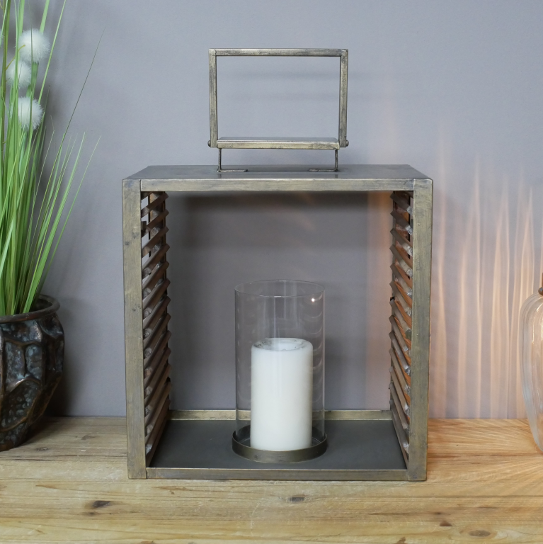 Square Metal & Fir Wood Lantern