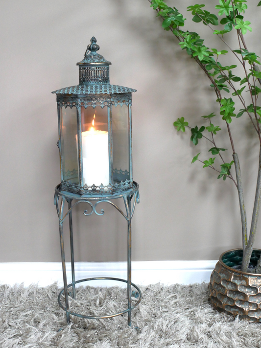 Ornate Oxidized Lantern on a Stand - Small