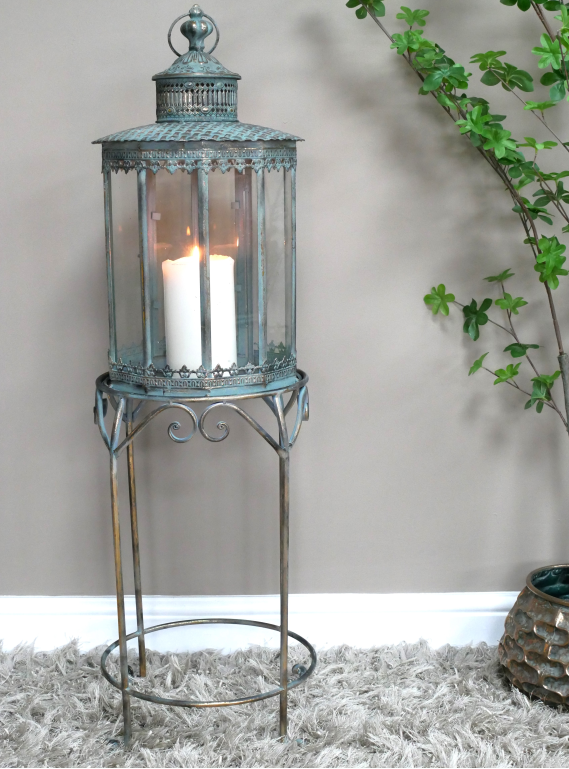 Ornate Oxidized Lantern on a Stand- Medium