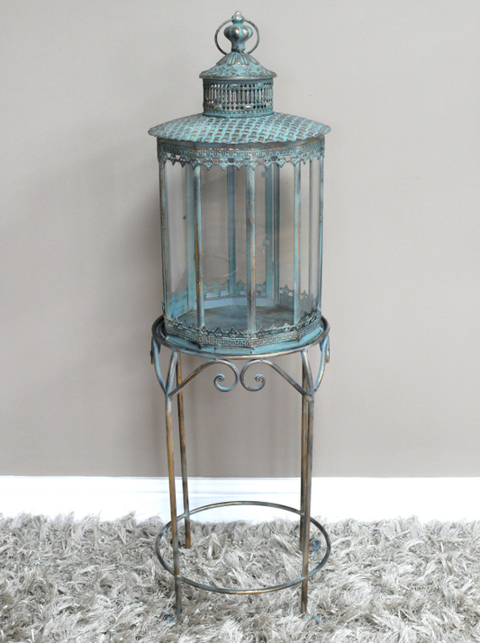 Ornate Oxidized Lantern on a Stand- Medium