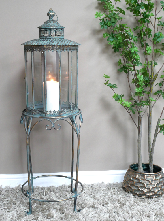 Ornate Oxidized Lantern on a Stand- Large