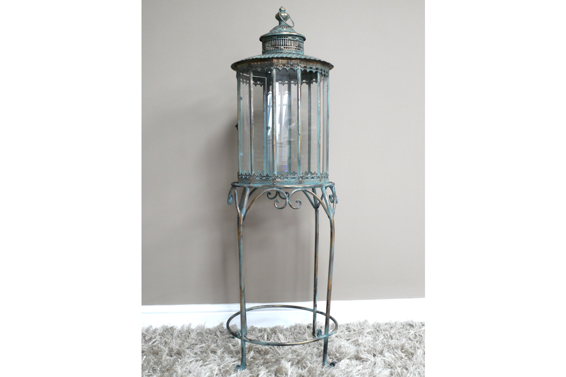 Ornate Oxidized Lantern on a Stand- Large