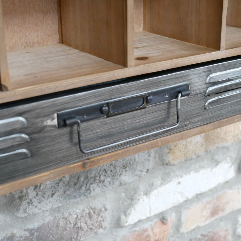 Industrial Vintage Pigeon Hole Wall Unit With Metal Drawer