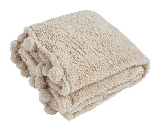 Cosy Pom Pom Throw - Linen