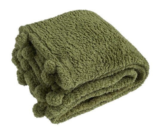 Cosy Pom Pom Throw - Olive