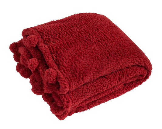 Cosy Pom Pom Throw - Red