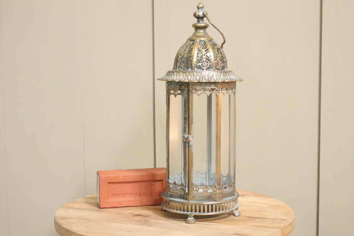 Ornate Metal Top Candle Lantern - Large