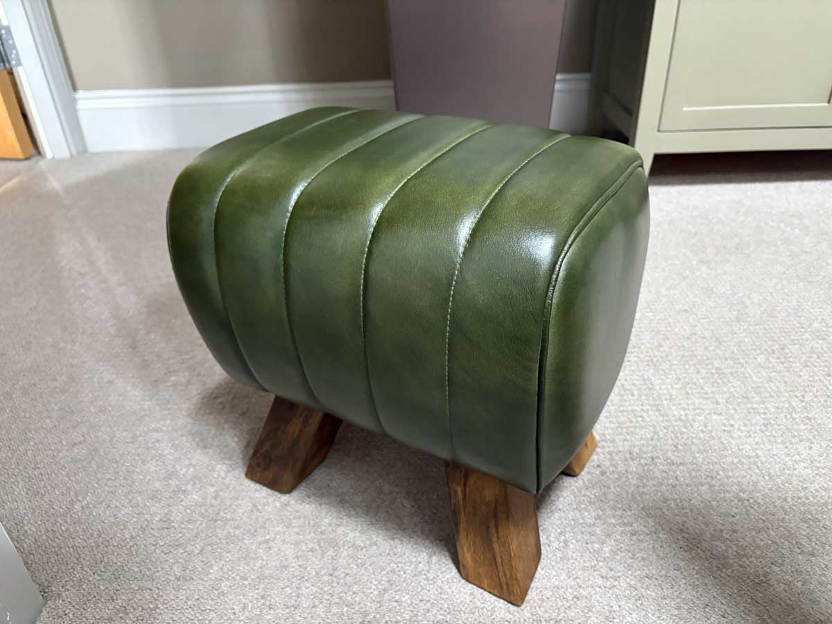 Green Leather Pommel Horse Style Foot Stool