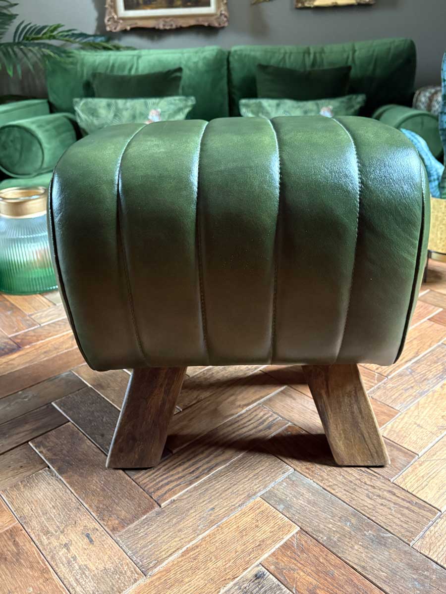 Green Leather Pommel Horse Style Foot Stool