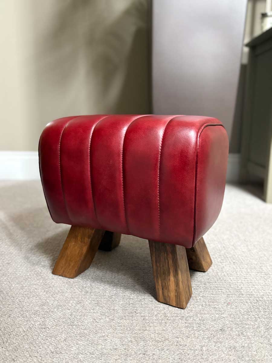 Burgundy Leather Pommel Horse Style Foot Stool