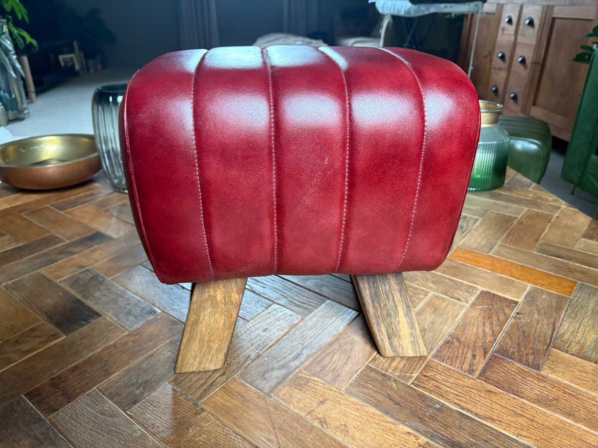 Burgundy Leather Pommel Horse Style Foot Stool