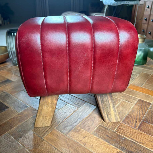 Burgundy Leather Pommel Horse Style Foot Stool