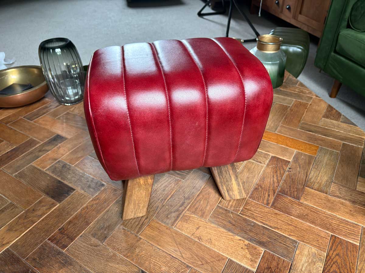 Burgundy Leather Pommel Horse Style Foot Stool