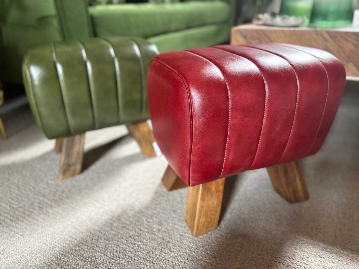 Burgundy Leather Pommel Horse Style Foot Stool