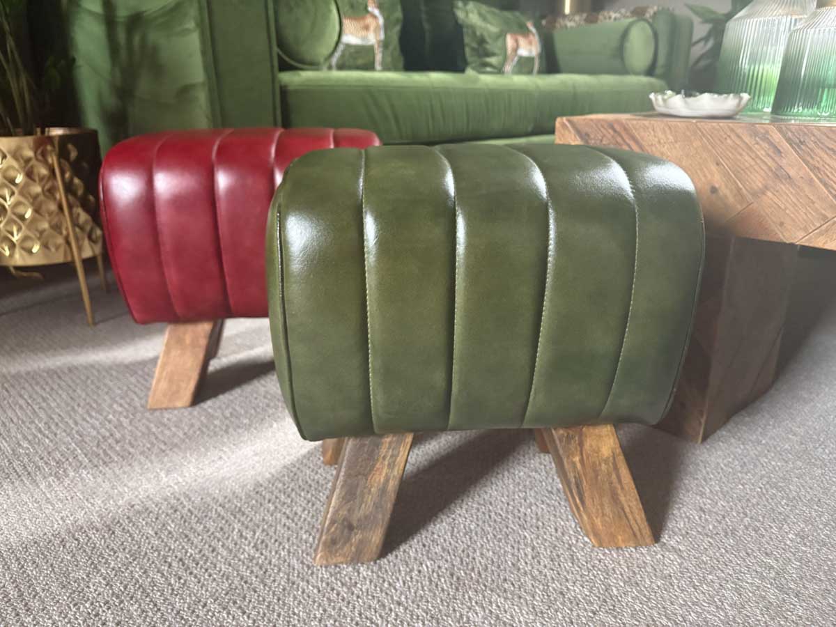 Green Leather Pommel Horse Style Foot Stool