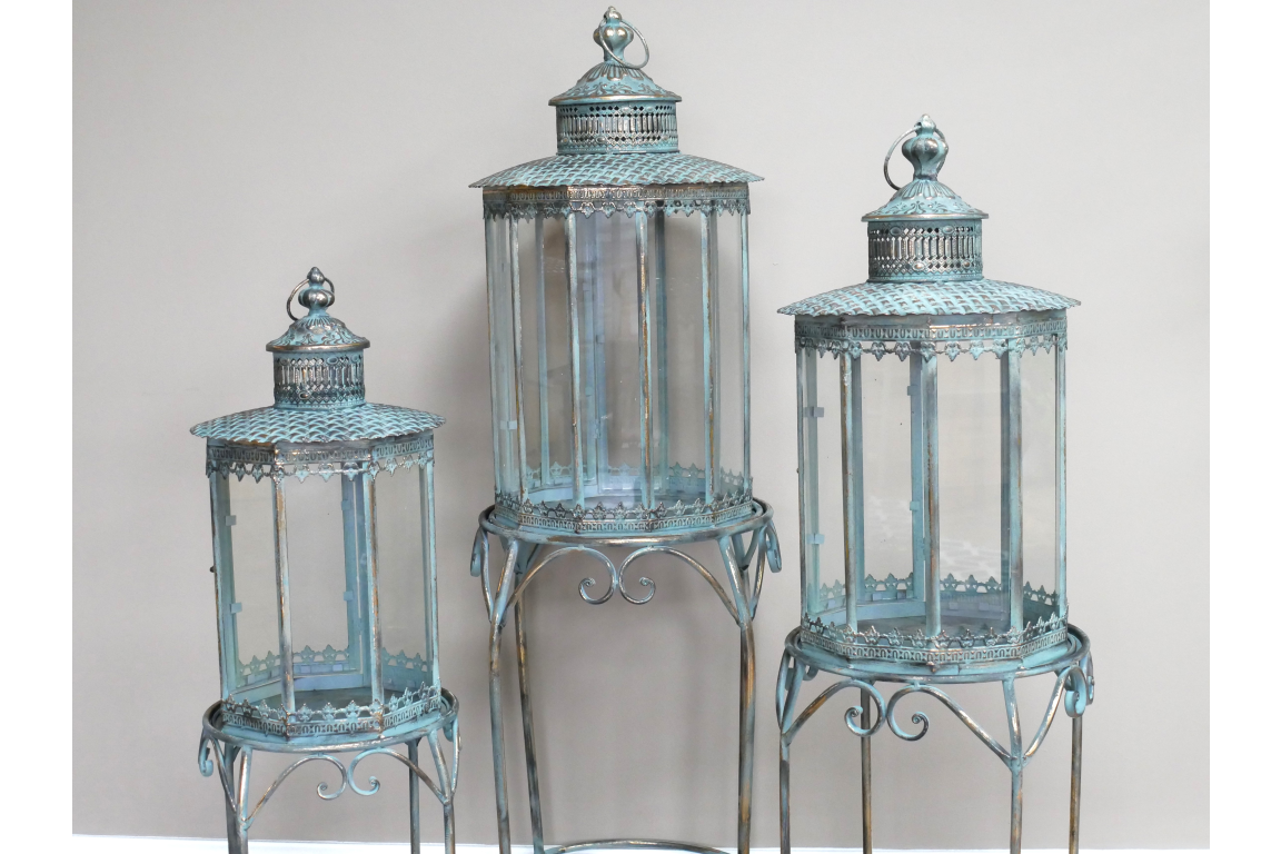 Ornate Oxidized Lantern on a Stand- Medium