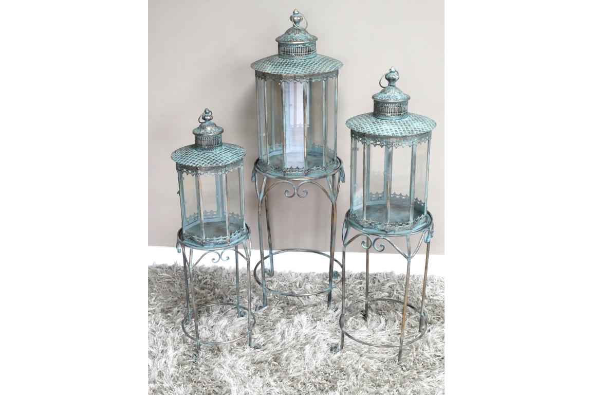 Ornate Oxidized Lantern on a Stand- Medium