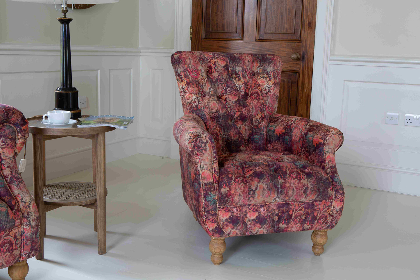 Westminster Armchair in Coral Print Velvet
