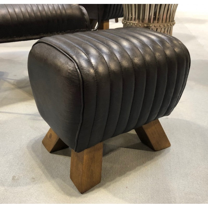 Black Leather Pommel Horse Style Foot Stool