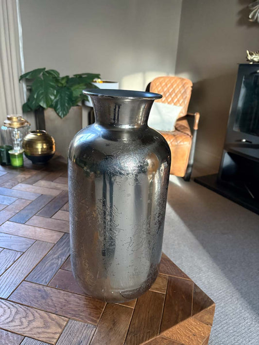 Etched Aluminium Silver Vase - Medium