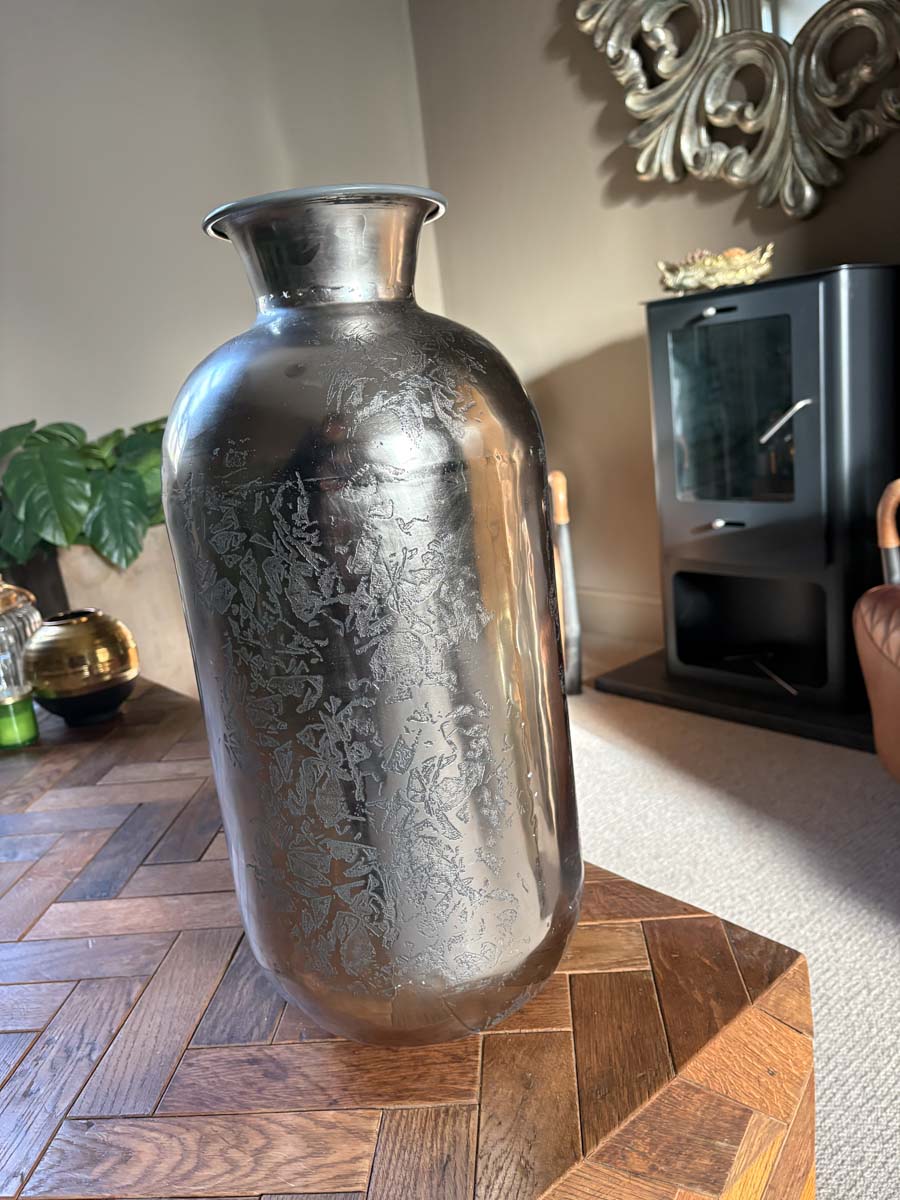 Etched Aluminium Silver Vase - Medium
