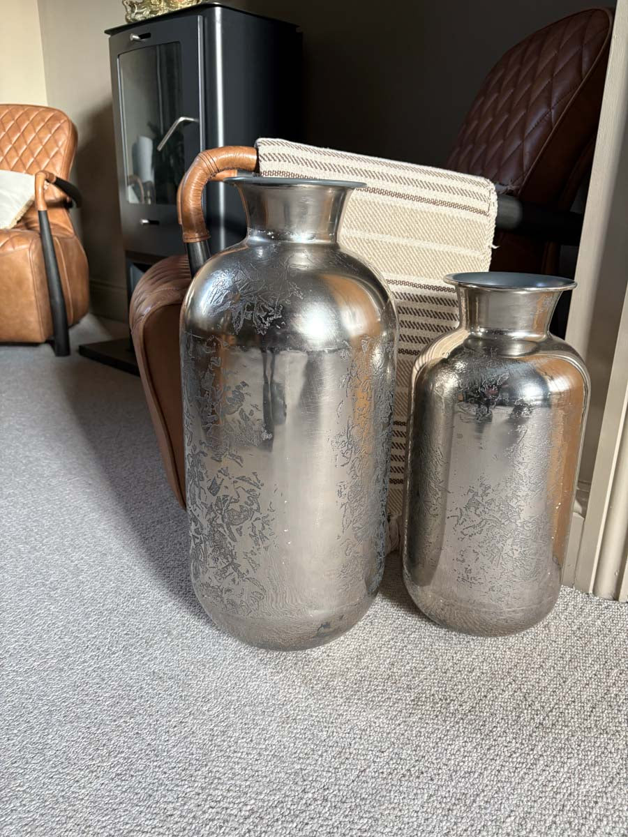 Etched Aluminium Silver Vase - Medium